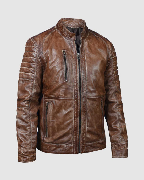Brown Waxed Biker Leather Jacket Brown Waxed Biker Leather Jacket