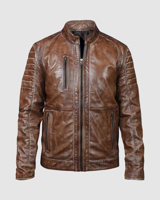 Brown Waxed Biker Leather Jacket Brown Waxed Biker Leather Jacket