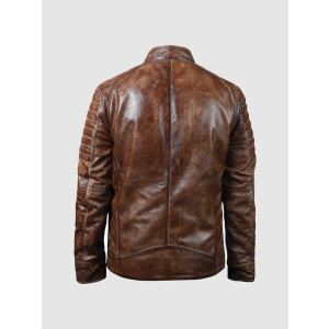Brown Waxed Biker Leather Jacket