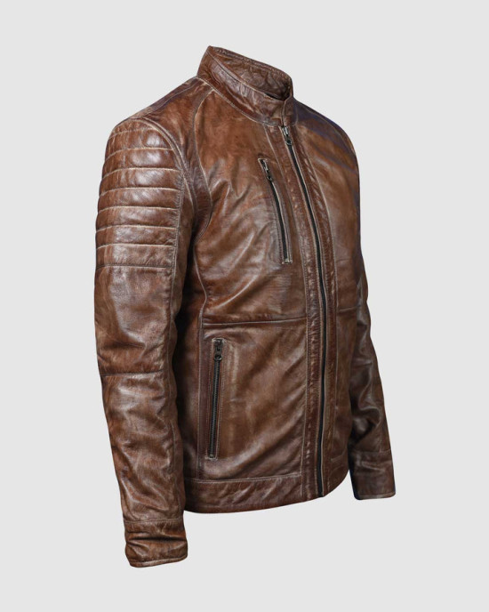 Brown Waxed Biker Leather Jacket Brown Waxed Biker Leather Jacket