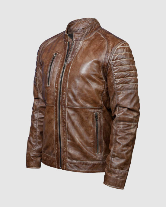 Brown Waxed Biker Leather Jacket Brown Waxed Biker Leather Jacket