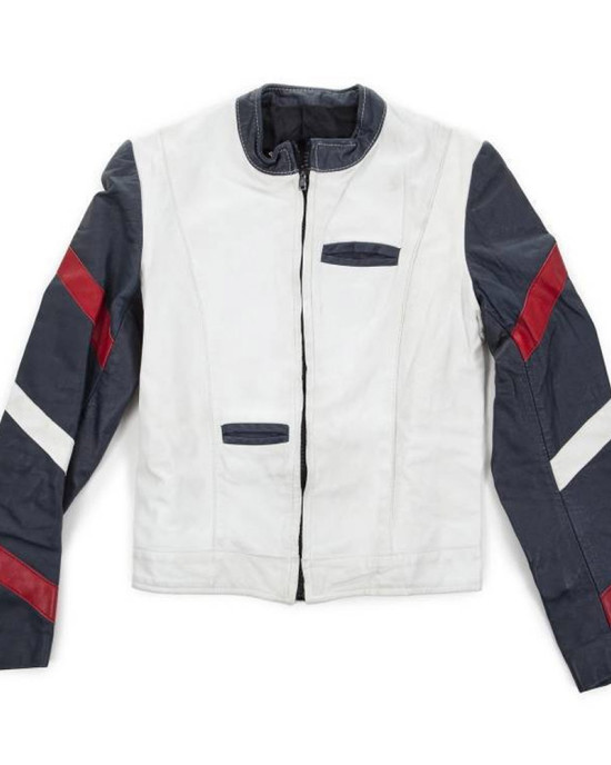 Bruce Lee Navy and White Leather Jacket Bruce Lee Navy and White Leather Jacket