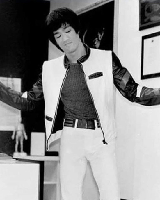 Bruce Lee Navy and White Leather Jacket Bruce Lee Navy and White Leather Jacket