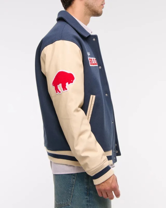 Buffalo Bills Blue and Eggshell Varsity Bomber Jacket