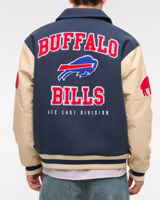 Buffalo Bills Blue and Eggshell Varsity Bomber Jacket