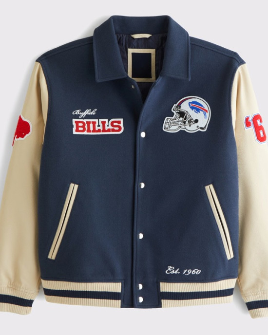 Buffalo Bills Blue and Eggshell Varsity Bomber Jacket