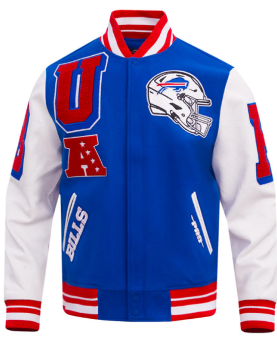 Buffalo Bills Mashup Rib Varsity Wool/Leather Jacket Buffalo Bills Mashup Rib Varsity Wool/Leather Jacket