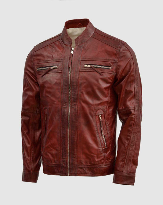 Burgundy Waxed Leather Jacket