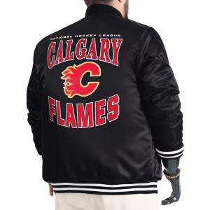 Calgary Flames Adaptive Bold Logo Varsity Satin Jacket