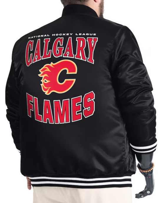 Calgary Flames Adaptive Bold Logo Varsity Satin Jacket