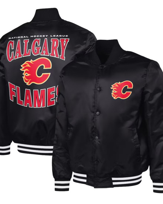 Calgary Flames Adaptive Bold Logo Varsity Satin Jacket