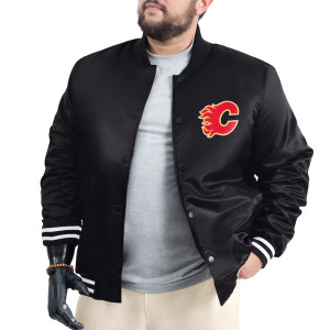 Calgary Flames Adaptive Bold Logo Varsity Satin Jacket