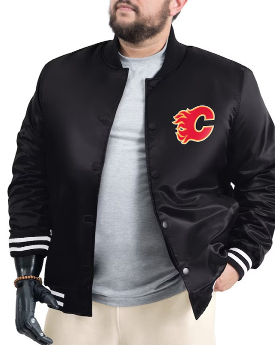 Calgary Flames Adaptive Bold Logo Varsity Satin Jacket