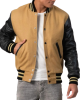 Camel Wool Body & Black Leather Sleeves Letterman Jacket