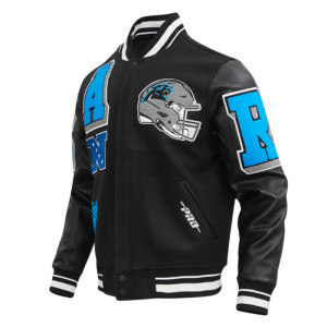 Carolina Panthers Mashup Rib Varsity Wool and Leather Jacket