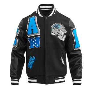 Carolina Panthers Mashup Rib Varsity Wool and Leather Jacket