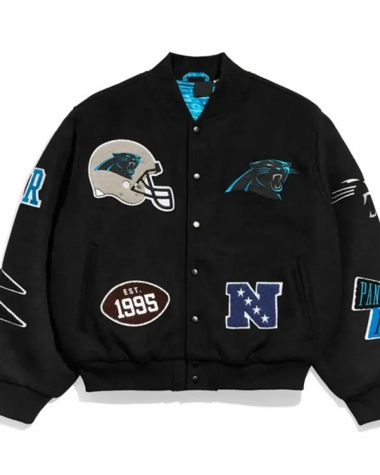Carolina Panthers Pennant Black Varsity Wool Jacket Carolina Panthers Pennant Black Varsity Wool Jacket