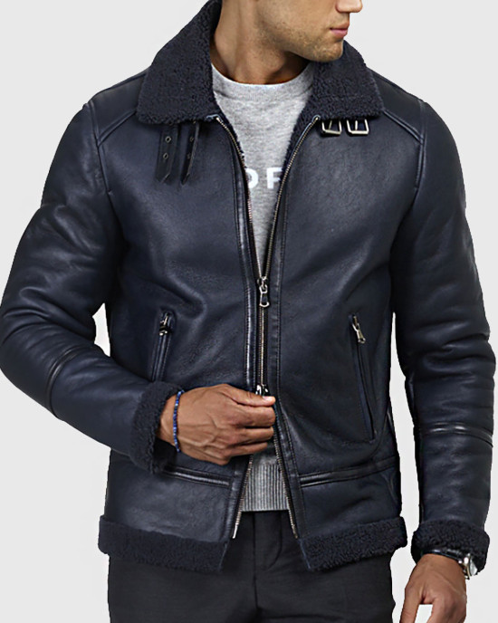 Carter Men’s Blue B-3 Bomber Leather Jacket Carter Men’s Blue B-3 Bomber Leather Jacket