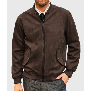 Carter Mens Dark Brown Bomber Suede Leather Jacket