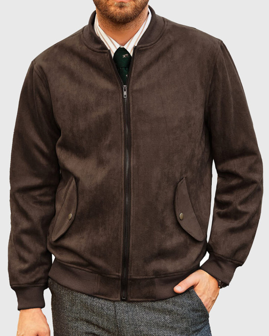 Carter Mens Dark Brown Bomber Suede Leather Jacket