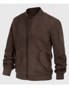Carter Mens Dark Brown Bomber Suede Leather Jacket