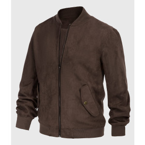 Carter Mens Dark Brown Bomber Suede Leather Jacket