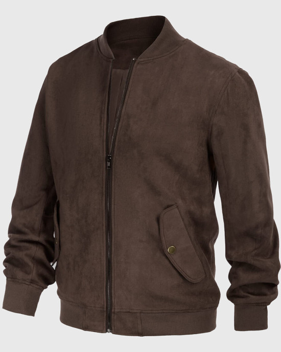Carter Mens Dark Brown Bomber Suede Leather Jacket