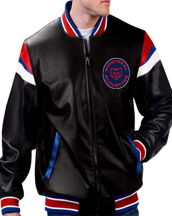 CFL Montreal Alouettes Full-Zip Black Varsity Leather Jacket CFL Montreal Alouettes Full-Zip Black Varsity Leather Jacket
