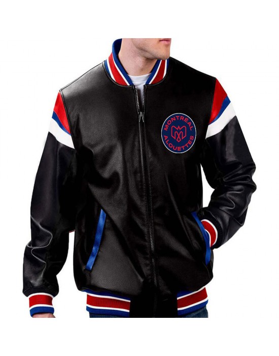 CFL Montreal Alouettes Full-Zip Black Varsity Leather Jacket