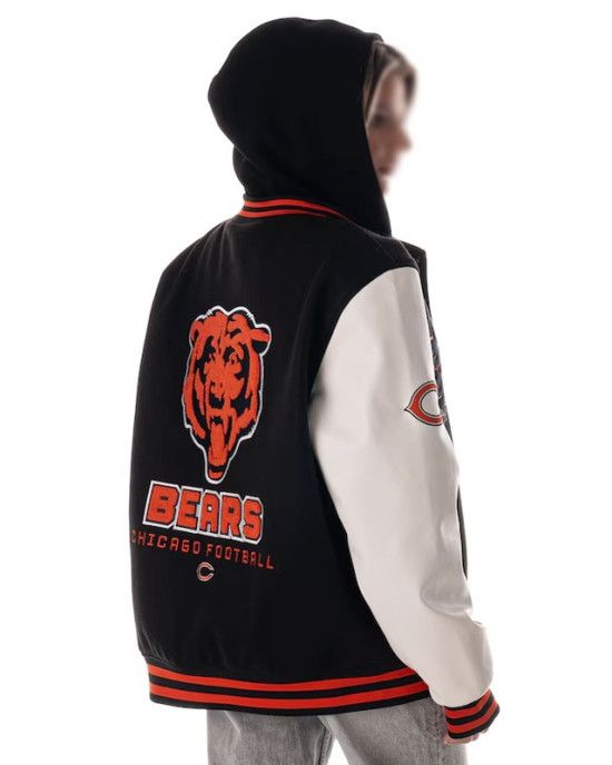 Chicago Bears Black and White Hooded Varsity Jacket