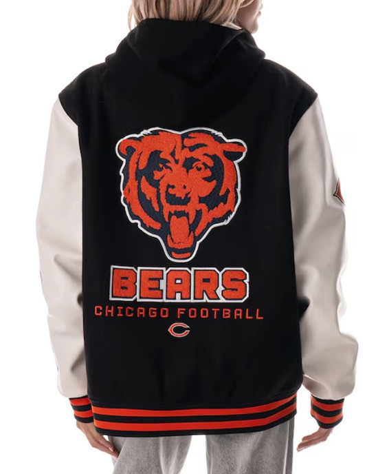 Chicago Bears Black and White Hooded Varsity Jacket