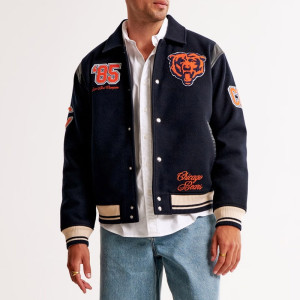 Chicago Bears Navy Varsity Bomber Wool Jacket