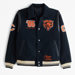 Chicago Bears Navy Varsity Bomber Wool Jacket