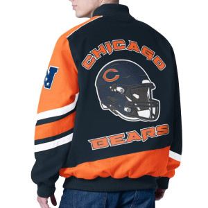 Chicago Bears Prime Time Racing Full-Zip Navy Cotton Jacket