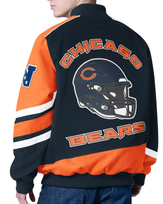 Chicago Bears Prime Time Racing Full-Zip Navy Cotton Jacket