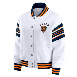 Chicago Bears Snap Front White Fleece Jacket