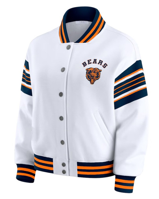 Chicago Bears Snap Front White Fleece Jacket