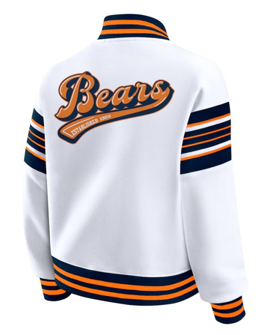 Chicago Bears Snap Front White Fleece Jacket