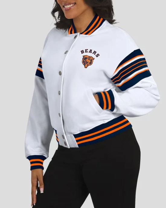 Chicago Bears Snap Front White Fleece Jacket