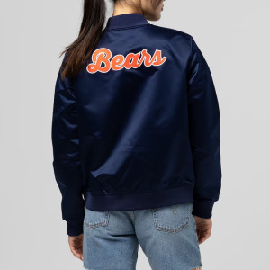 Chicago Bears Throwback Graphics Navy Satin Jacket