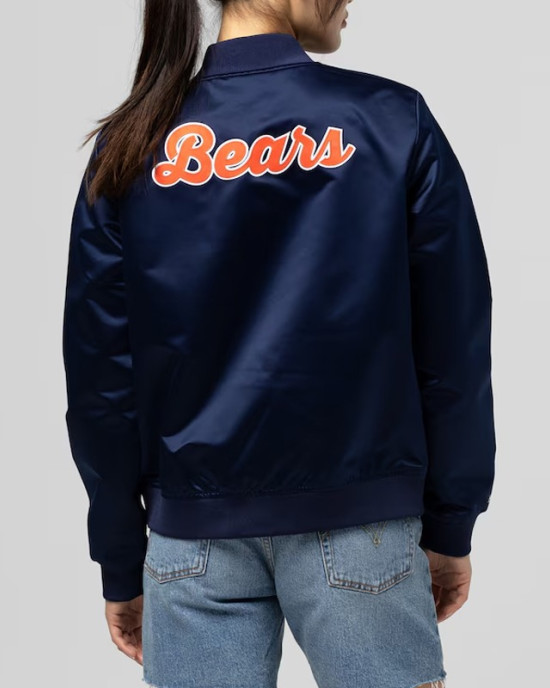 Chicago Bears Throwback Graphics Navy Satin Jacket
