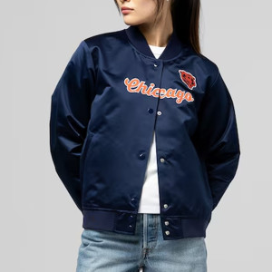 Chicago Bears Throwback Graphics Navy Satin Jacket