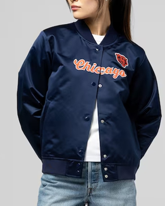 Chicago Bears Throwback Graphics Navy Satin Jacket
