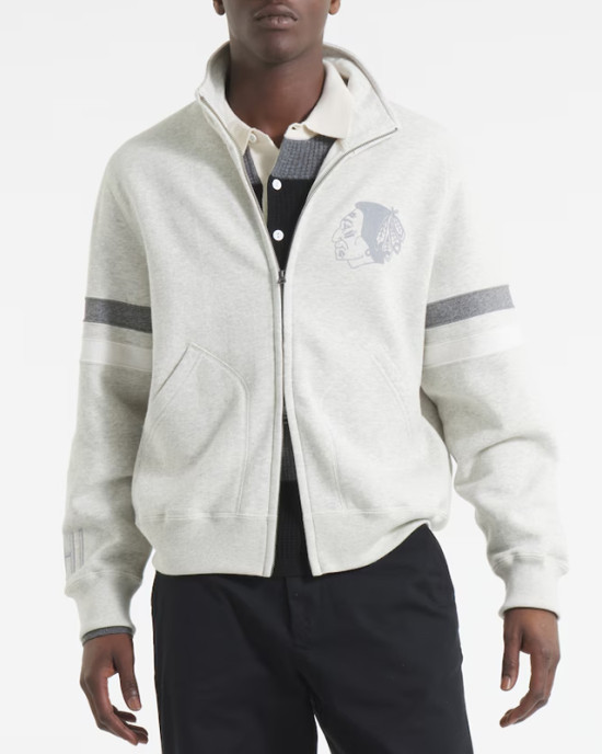Chicago Blackhawks Leafs Heather Gray Striped Fleece Jacket Chicago Blackhawks Leafs Heather Gray Striped Fleece Jacket