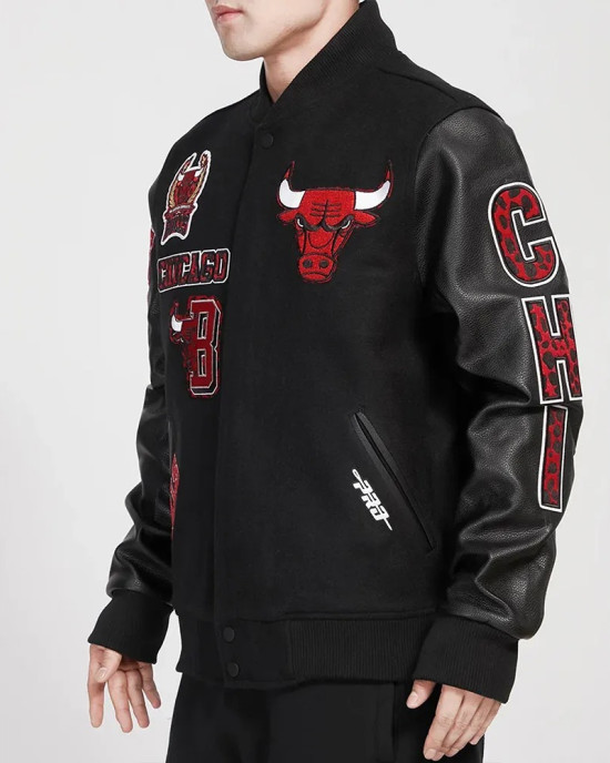 Chicago Bulls Animal Patches Varsity Jacket Chicago Bulls Animal Patches Varsity Jacket