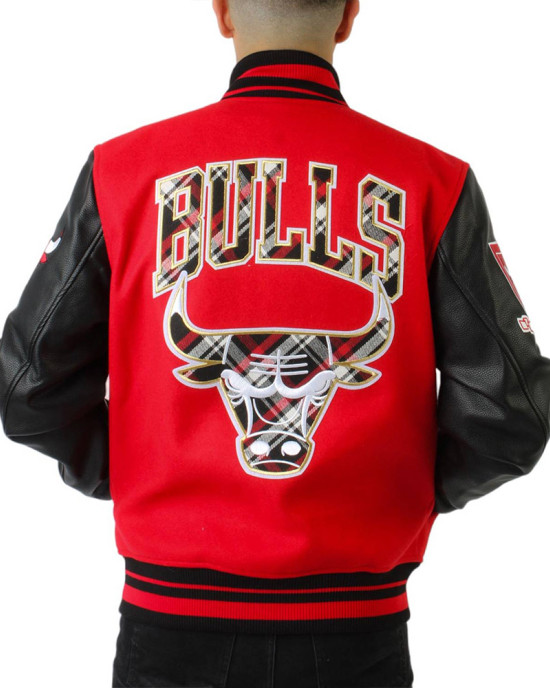 Chicago Bulls Plaid Patches Varsity Jacket Chicago Bulls Plaid Patches Varsity Jacket