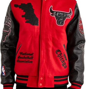 Chicago Bulls Red Wool And Black Leather Varsity Jacket