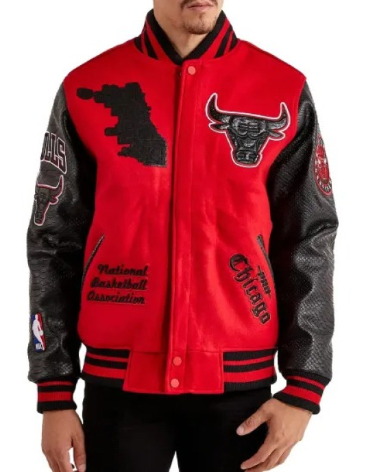 Chicago Bulls Red Wool And Black Leather Varsity Jacket Chicago Bulls Red Wool And Black Leather Varsity Jacket