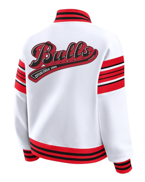 Chicago Bulls Snap Front White Fleece Jacket