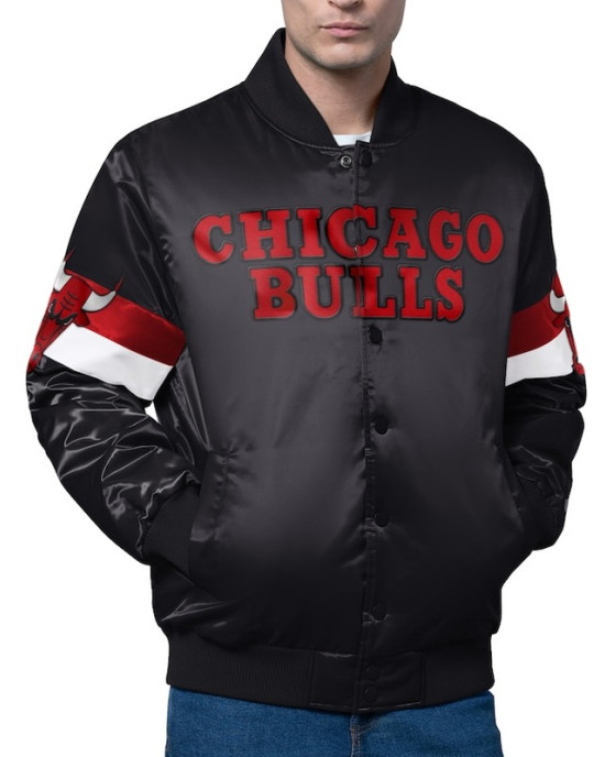Chicago Bulls Triple Option Full-Snap Varsity Satin Jacket